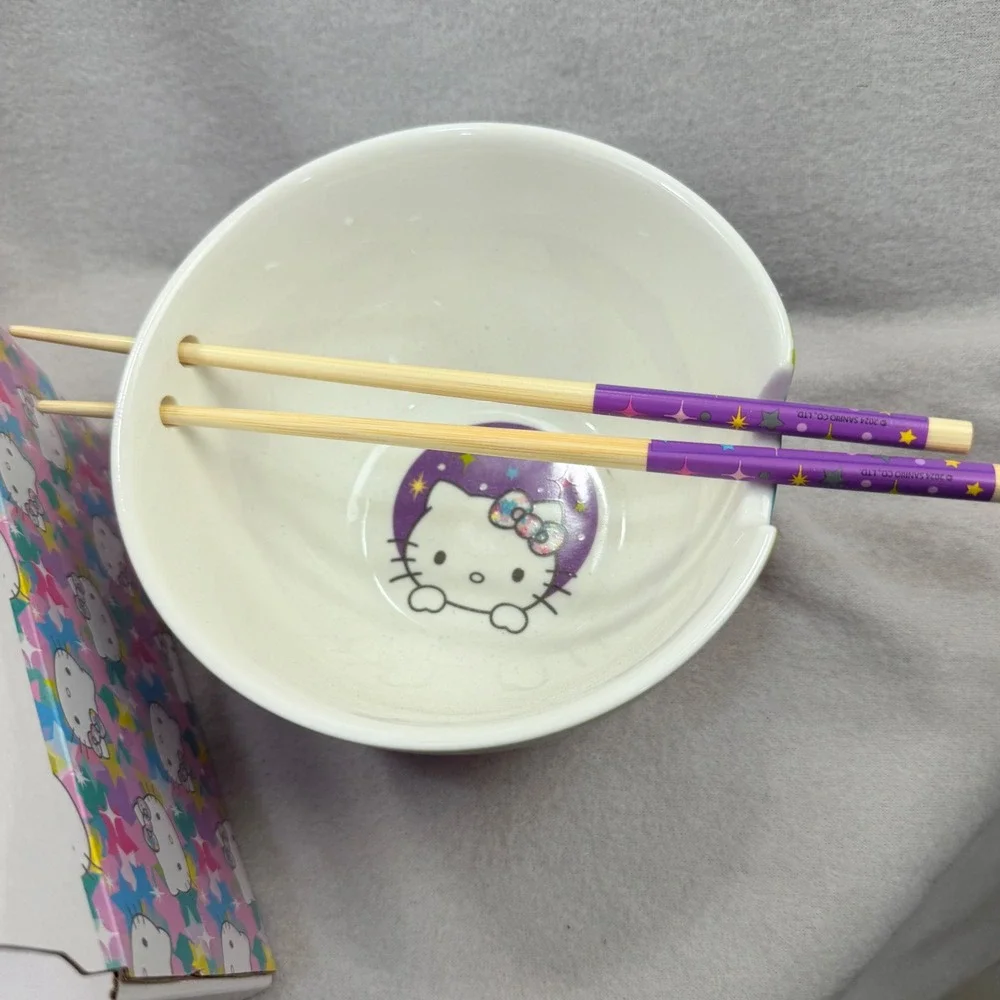 Hello Kitty Sanrio Celestial Star Moon 6 Inch Ceramic Chopstick Ramen Bowl 20oz